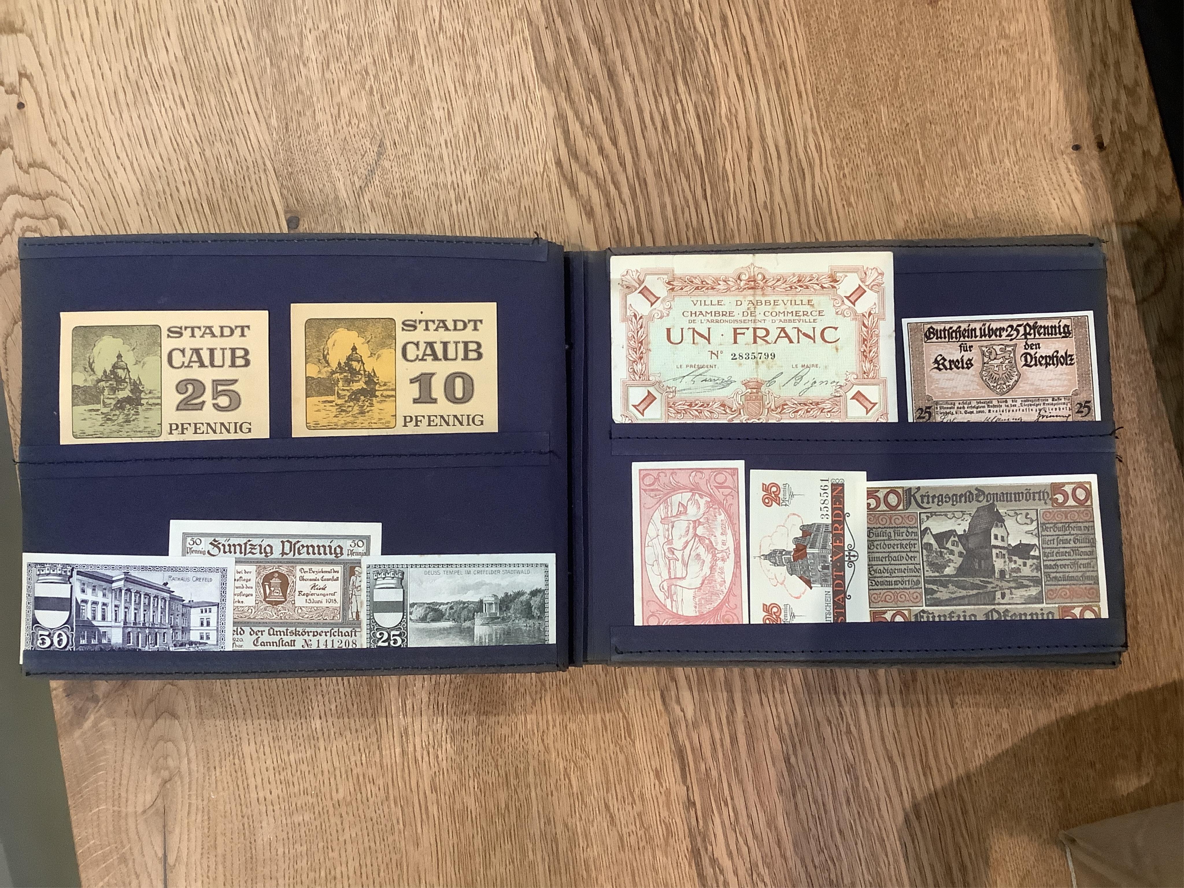 An album of early to mid 20th century French, German and Austrian banknotes